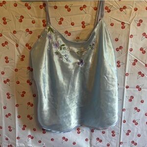 Secret Treasures Satin Cami with Floral Embroidery - Light Blue